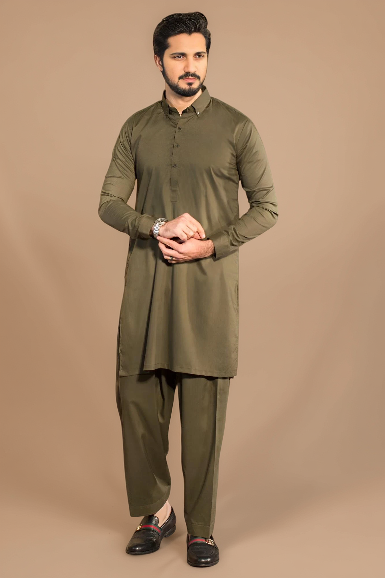 Olive Green - Kameez With Shalwaar