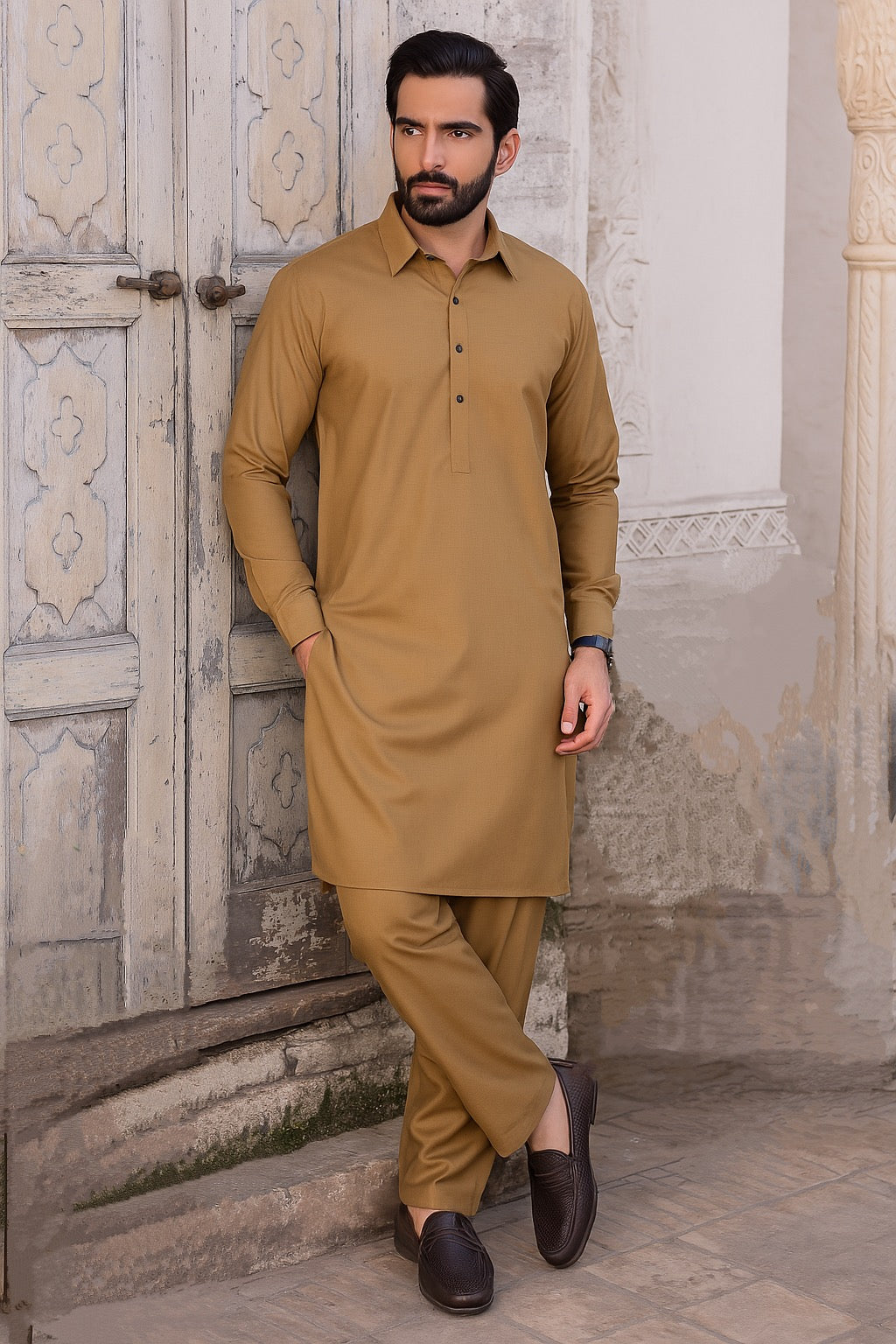 Khaki - Kameez With Shalwaar